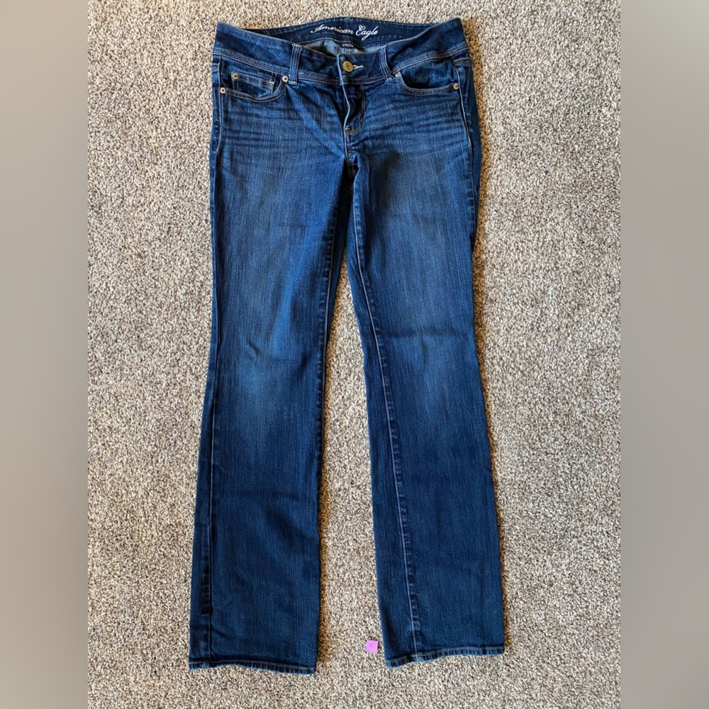 American Eagle brand. Size 10 X-Long. Dark blue jeans.